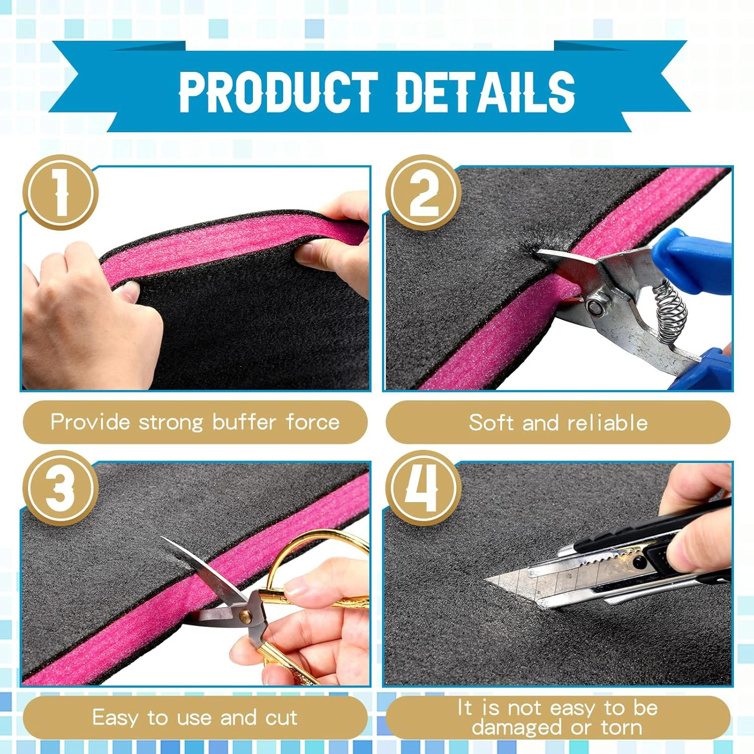 4 قطعة منصات رغوة البولي يوريثين القابلة للقطع باللونين الأسود والوردي إدراج رغوة الحرفية لحقائب التعبئة والتغليف صندوق أدوات الكاميرا