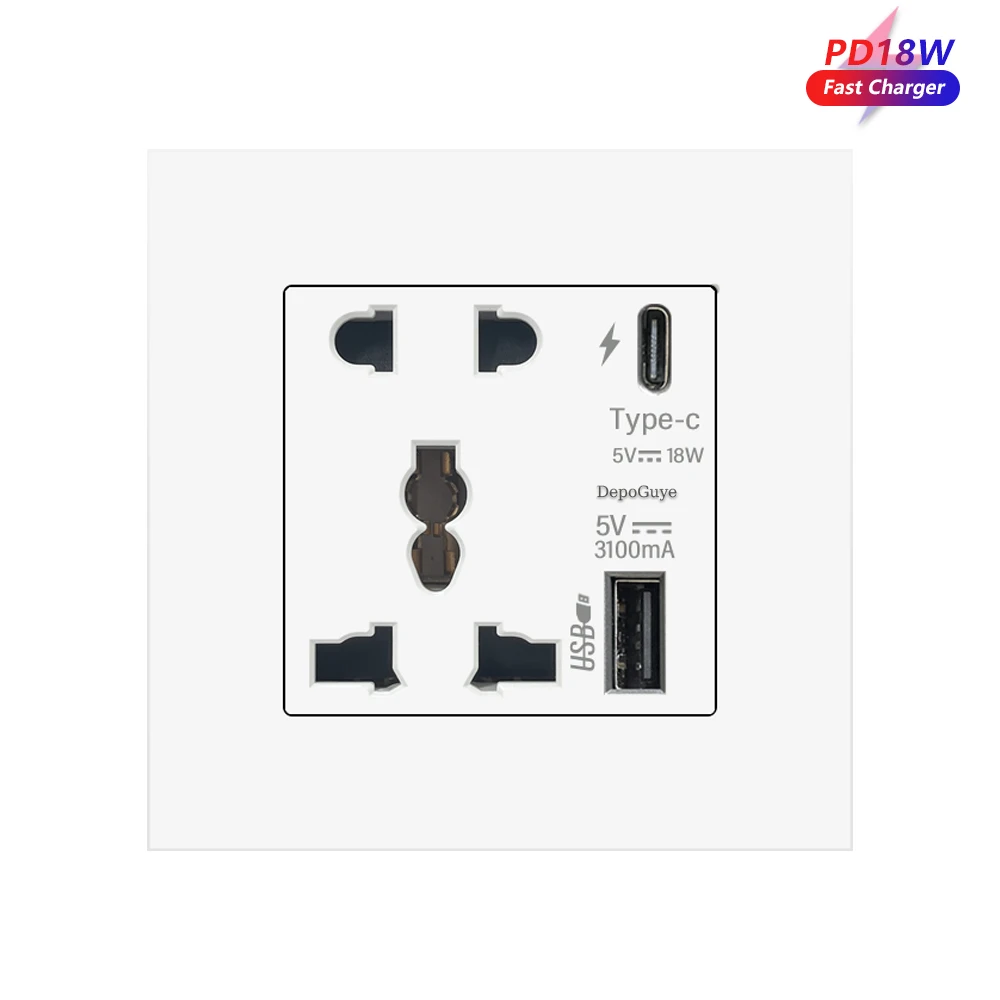 Enchufe tipo C de 18W, toma de corriente Universal de 5 pines de carga rápida, enchufe de pared doble de 3 pines, cargador USB tipo c de 5V 3.1A AC 110-250V
