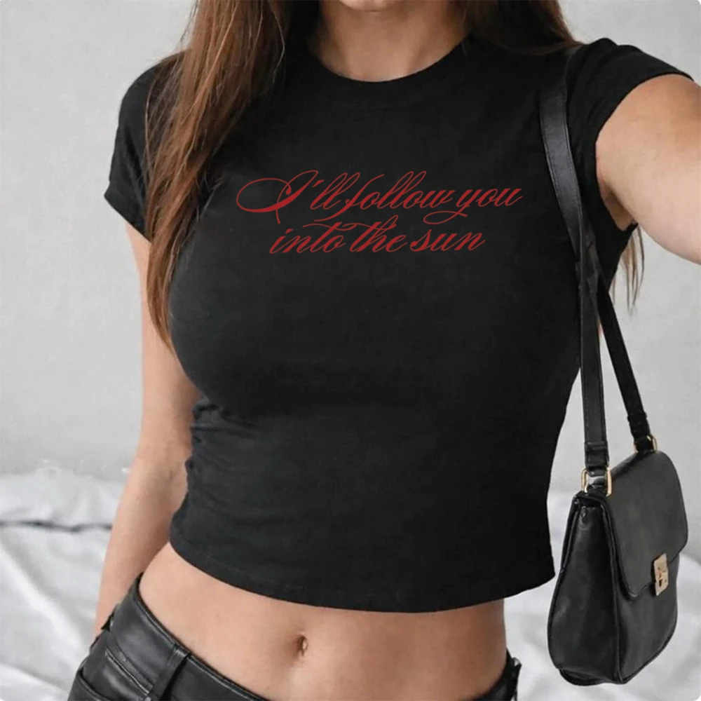 ARIRANG Into The Sun Crop Top Kpop Shirt I'll Follow You Into The Sun T-Shirt Damen T-Shirt mit Buchstaben-Aufdruck Damen figurbetonte Crop Tops – Detail 7