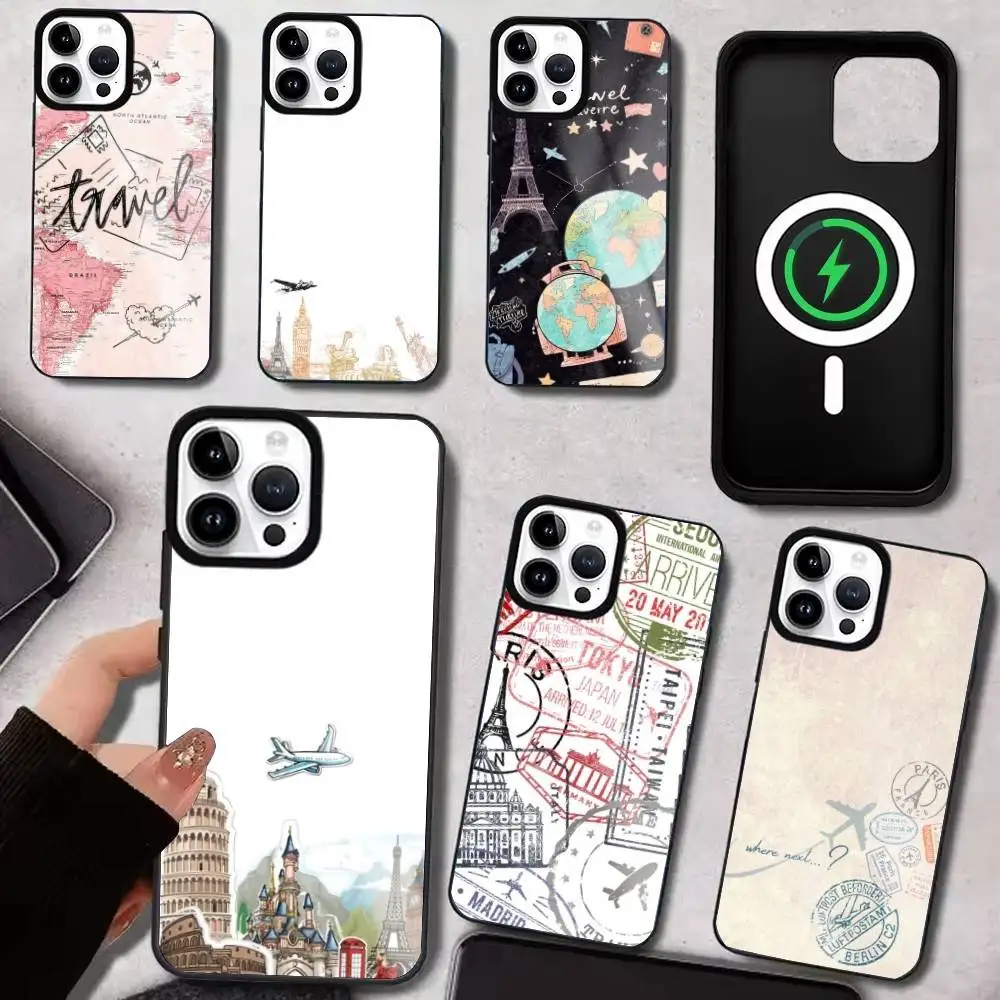 

World Map Travel Plans Phone Case For IPhone17 16 15 14 13 12 11 Plus Pro Max Plus Wireless Charger Cover Funda