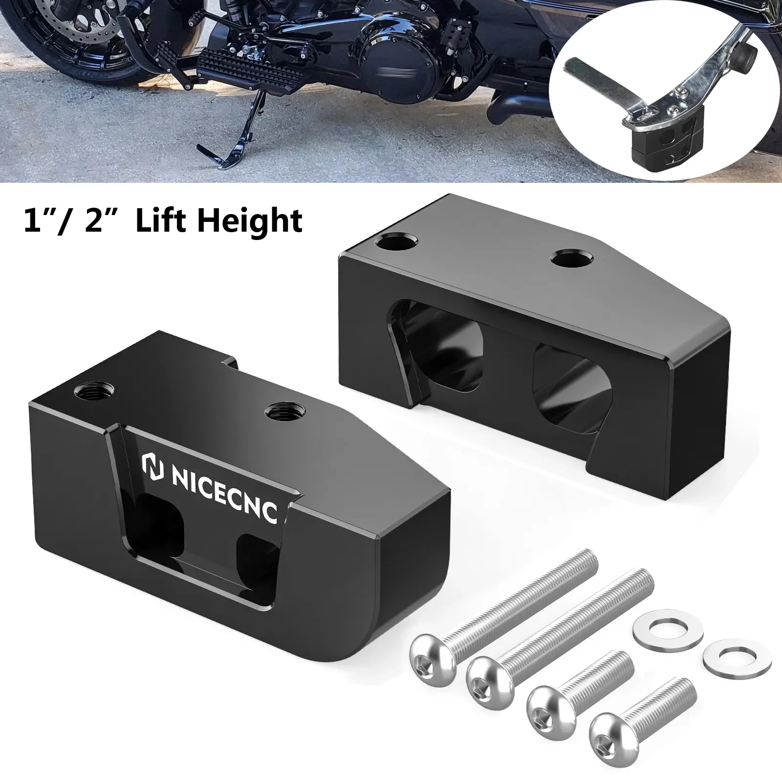 

1" 2" Motorcycle Kickstand Lift Blocks for Harley Road King/Special Street Glide CVO Limited Ultra Limited Road King Classic
