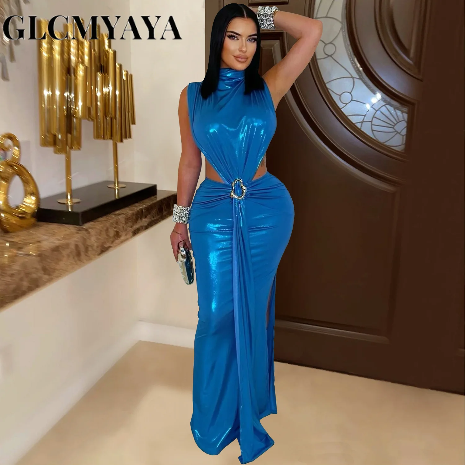CM.YAYA Women Gilding Sleeveless Cutout Bodycon Midi Maxi Long Dress 2025 Summer Beach Vacation Party Birthday Sexy Dresses - AliExpress 200000345 CM.YAYA Women Gilding Sleeveless Cutout Bodycon Midi Maxi Long Dress 2025 Summer Beach Vacation Party Birthday Sexy Dresses - AliExpress 200000345