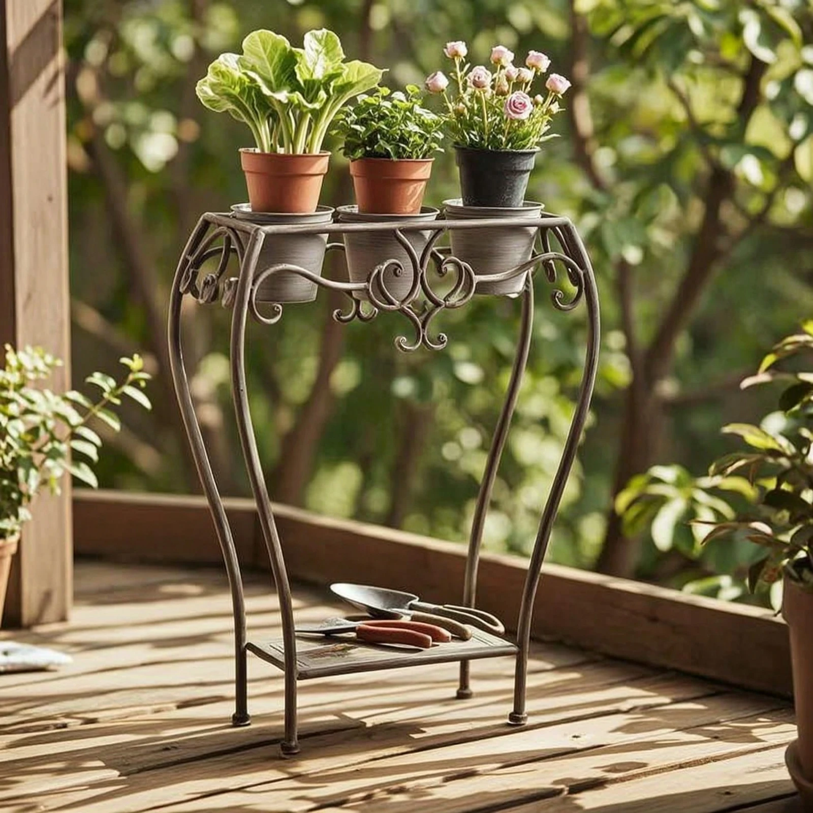 Metal Plant Stand Elegant 3-Tier Plant Stand Metal Planter Holder Compact Flower Display Rack Indoor Outdoor for Gardeners