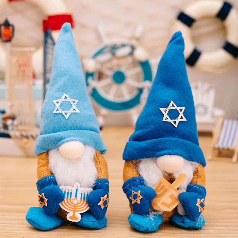 2Pcs Hanukkah Gnomes Set Jewish Holiday Table Decor Menorah Dreidel Tomte Nisse Dolls Chanukah Home Ornament Gifts Party Favors