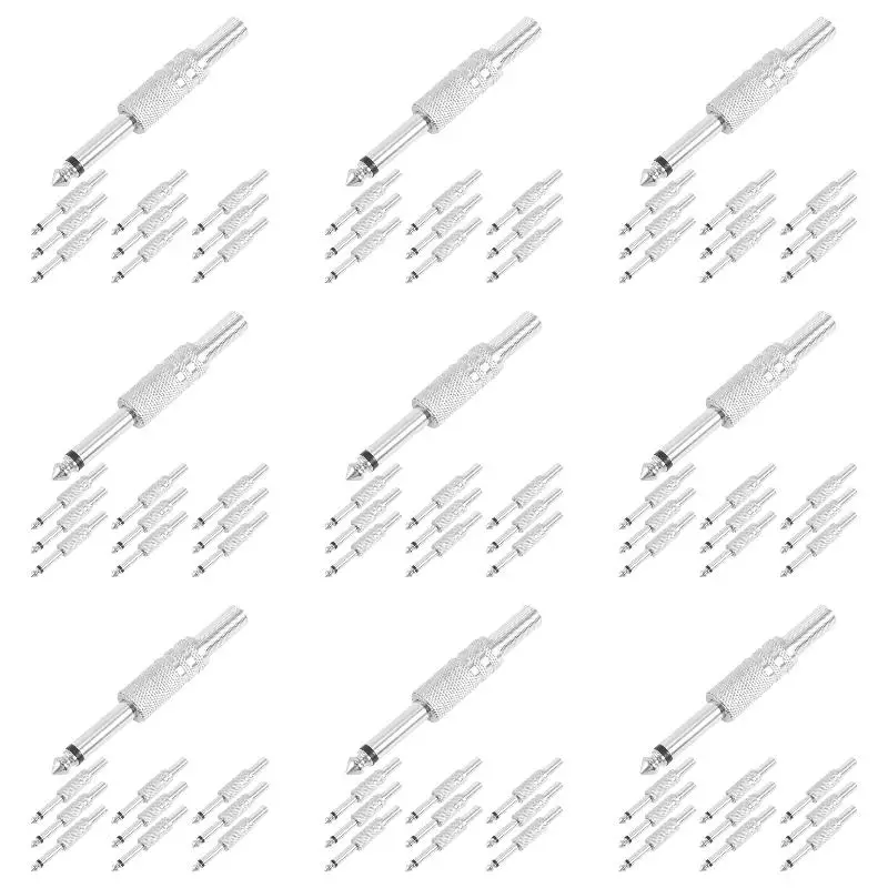 9Pack X(6.35mm Mono Amplifier Plug 1/4Inch Male Mono Monaural Jack Audio Cable Connector Plug Microphone 10Pcs)