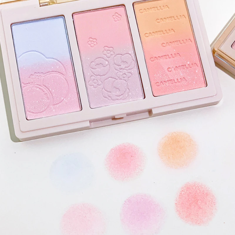 3 colori Blush Powder Palette Face Blusher Highlighter Contour Makeup Palette Blue Face Brighten Glitter Fine Shimmer Powder