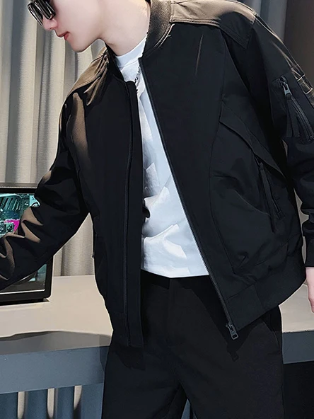 

Мужская повседневная бейсбольная куртка в городском стиле, ветрозащитная, с комбинированным дизайном, приталенного кроя, из ткани Оксфорд, с длинными рукавами, на молнии