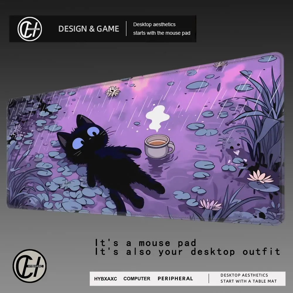 

HYBXAXC Cute black cat cartoon Mouse Pad Large Anti-Slip Rubber Gaming MousePad Durable Table Pads Seam Edge Gamer Long Desk Mat