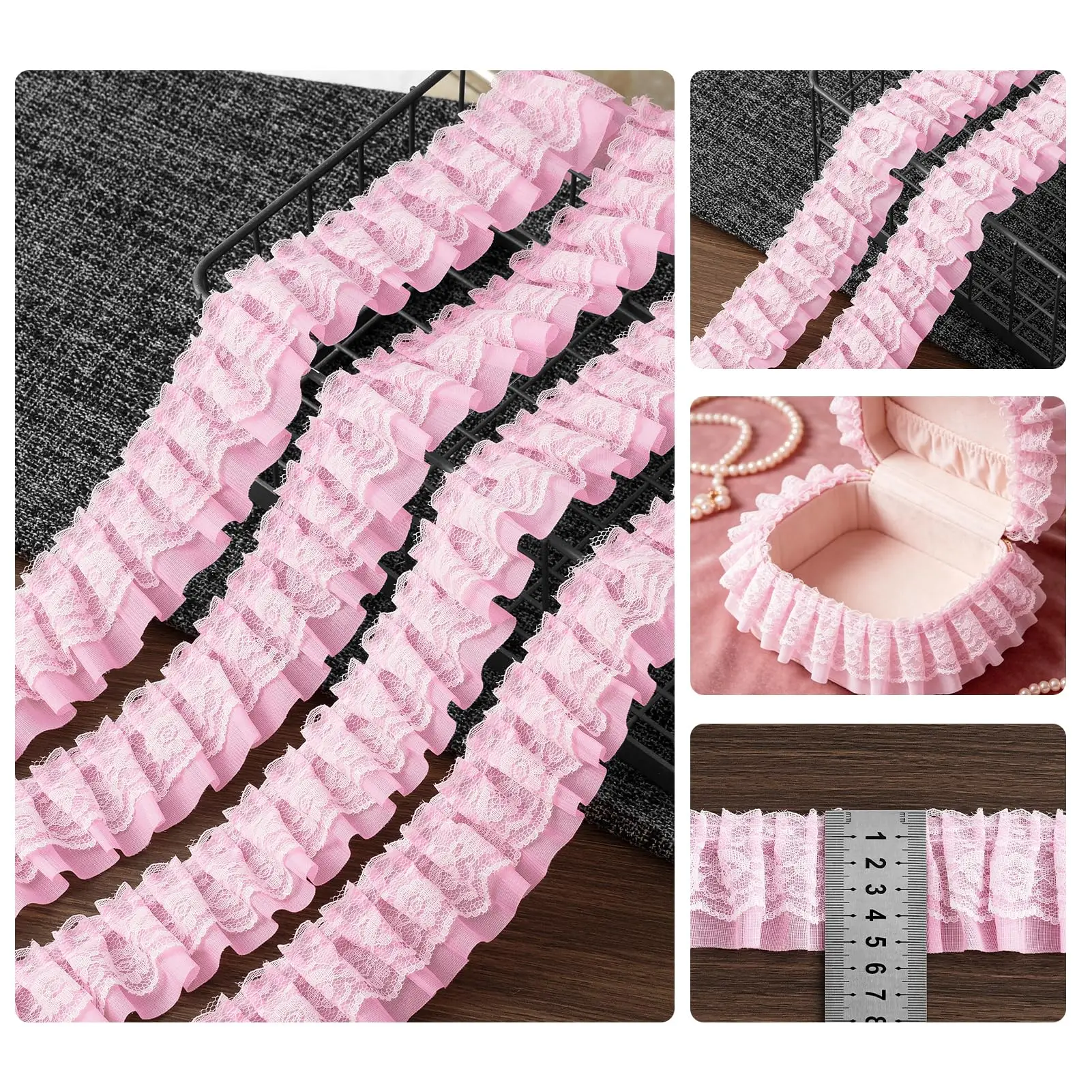 2 Yards Black White Pink Fold Wave Embroidery Lace Fabric Trim DIY Clothing Daily Home Decoration Accessory 5CM Wide