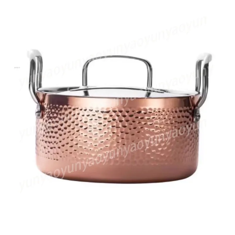 

22cm Hammered Copper Stainless Steel Stock Pot, Double Ear Soup Pot for Induction Cooker Home