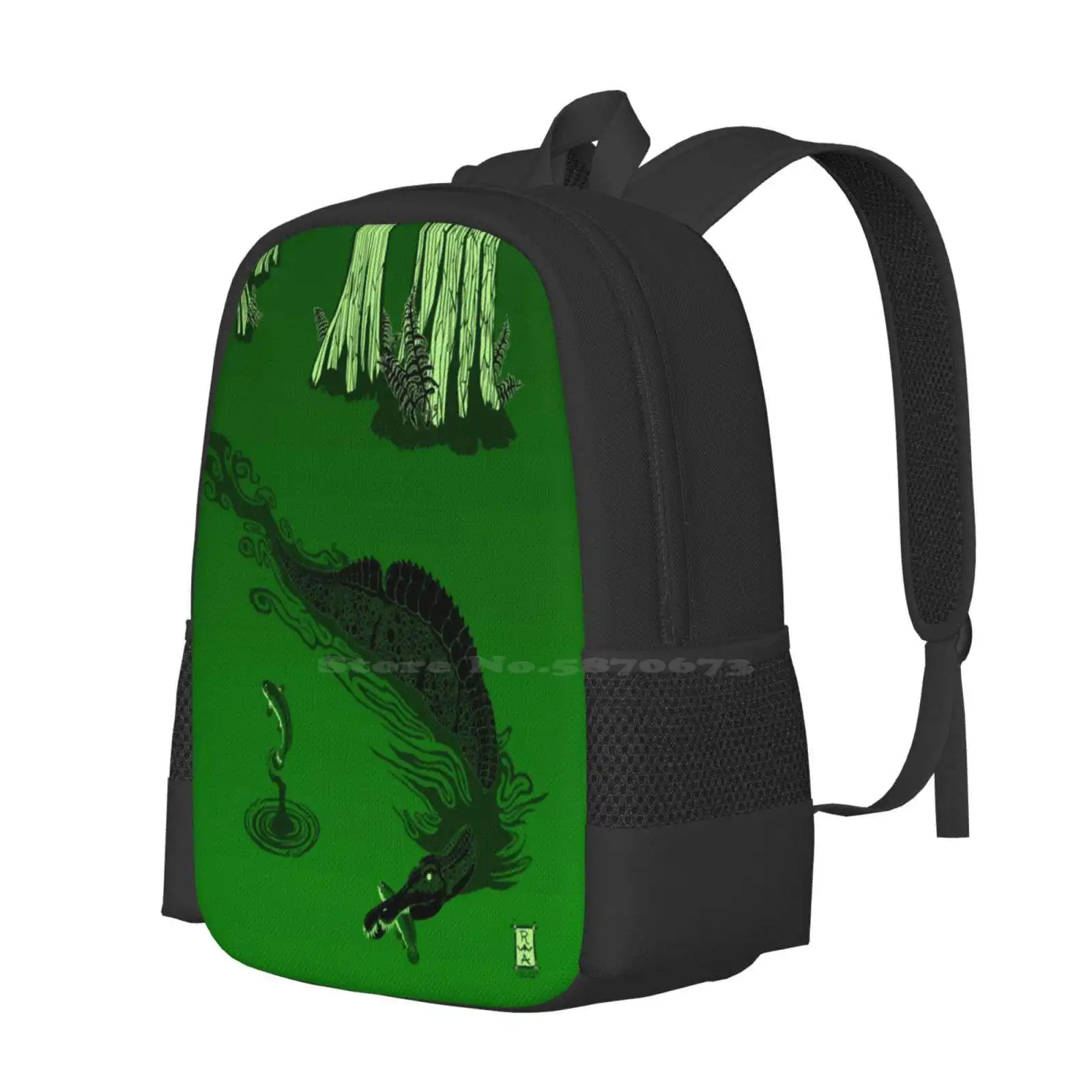 Swamp Dragon Bag Backpack For Men Women Girls Teenage Dinosaur Green Ichthyovenator Dragon Fish Swamp Cypress Cretaceous Retro