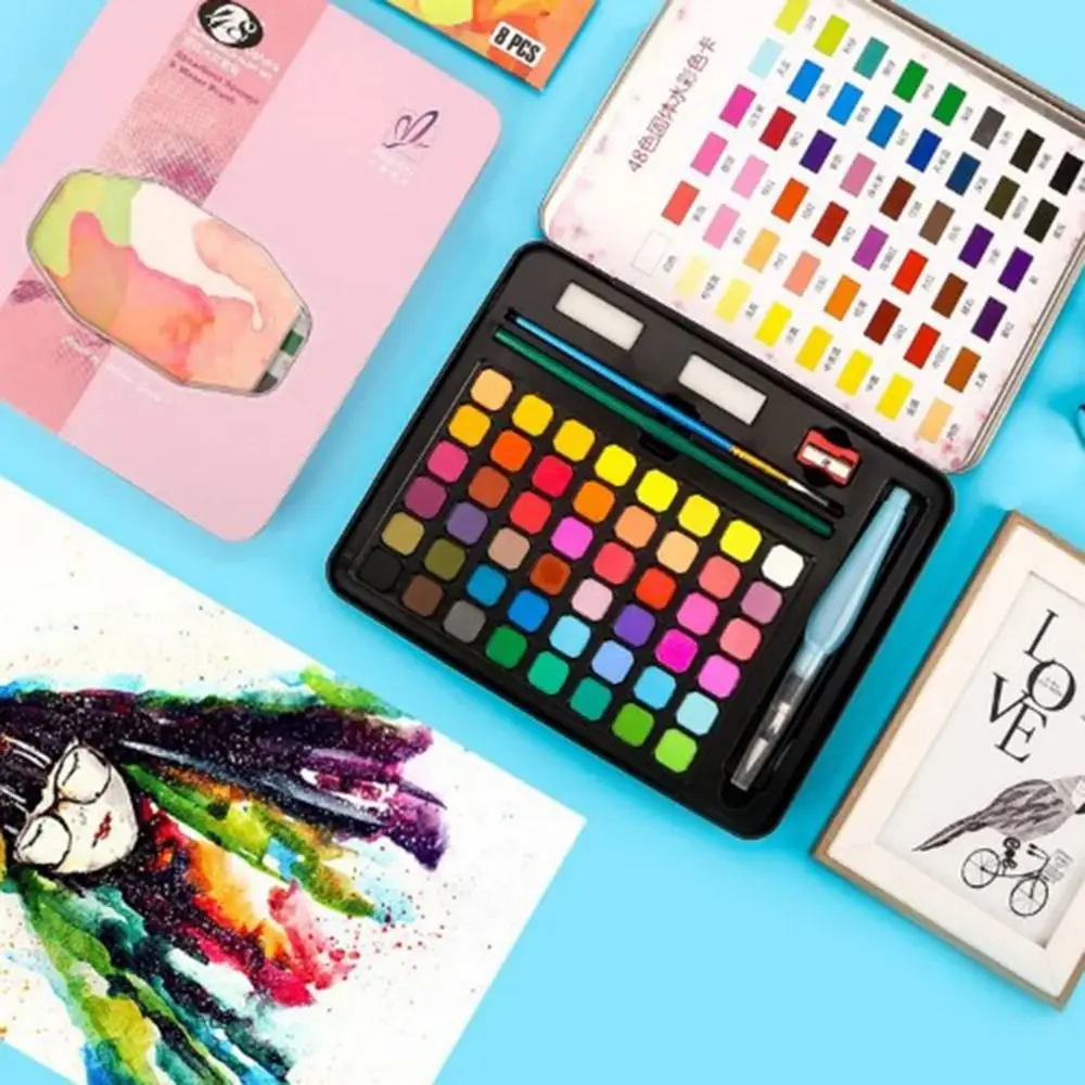 

Набор акварельных красок 15/16/24/36/48/60/72 цвета, твердые пигменты, яркие цвета, в жестяной коробке, смываемые