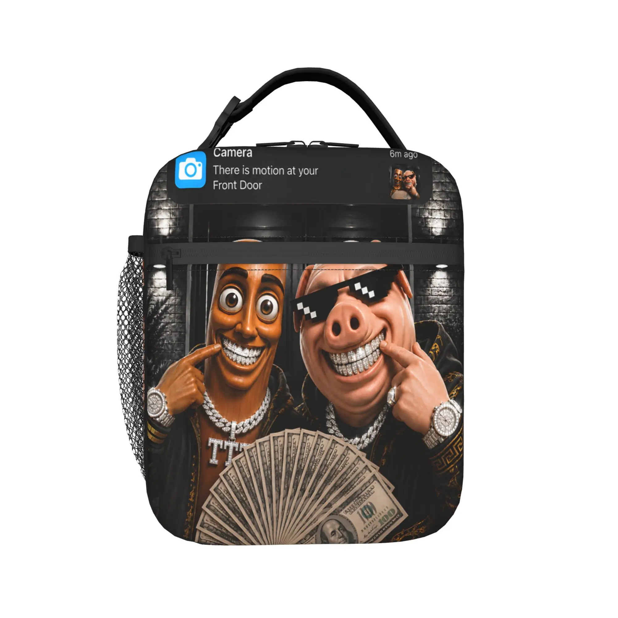 Tung Tung Tung Sahur John Pork Motion At Your Front Door Lunch Bag School Lunch Box Child Vintage Design Thermal Tote Handbags