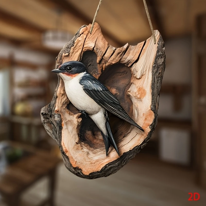 2D 10in حمامة سوداء خشبية الحائط الطيور على شكل تصميم ديكور المنزل غرفة الأطفال شقة مطبوعة مزرعة الريفية تخطيط الفني