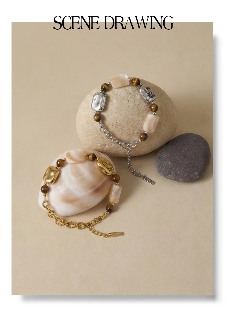 Yhpup Edelstahl-Armband mit natürlicher Muschel und Tigerstein, handgefertigt, empfohlenes handgefertigtes, exquisites, bezauberndes Schmuckstück – Detail 4