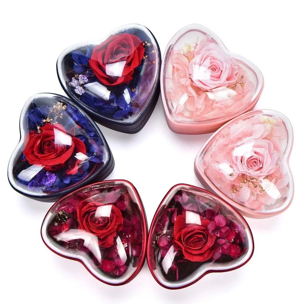 

Composite Paper Heart Ring Box Acrylic Rose Ring Display Case Solid Color Earring Storage Jewelry Organizer Propose