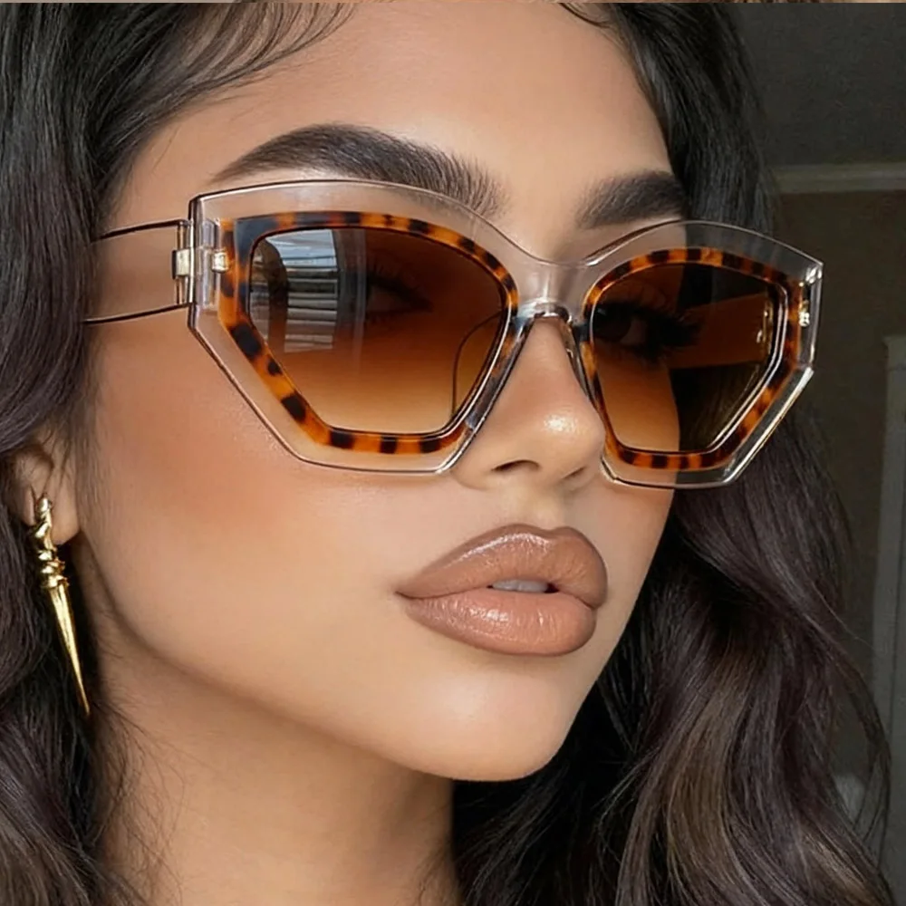 Vintage Patchwork Cat-Eye-Sonnenbrille für Damen, neue modische runde Sonnenbrille mit Leopardenmuster, sexy Fahrbrille für Damen, UV400-Schutz