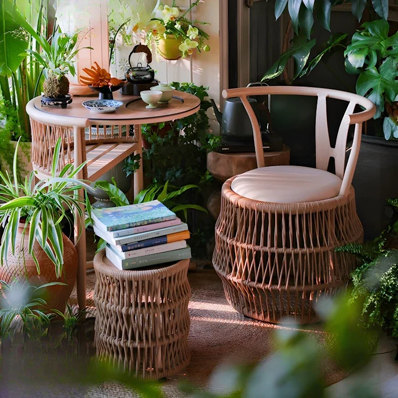 Balcony tea table and chair combination small round coffee table household tea table