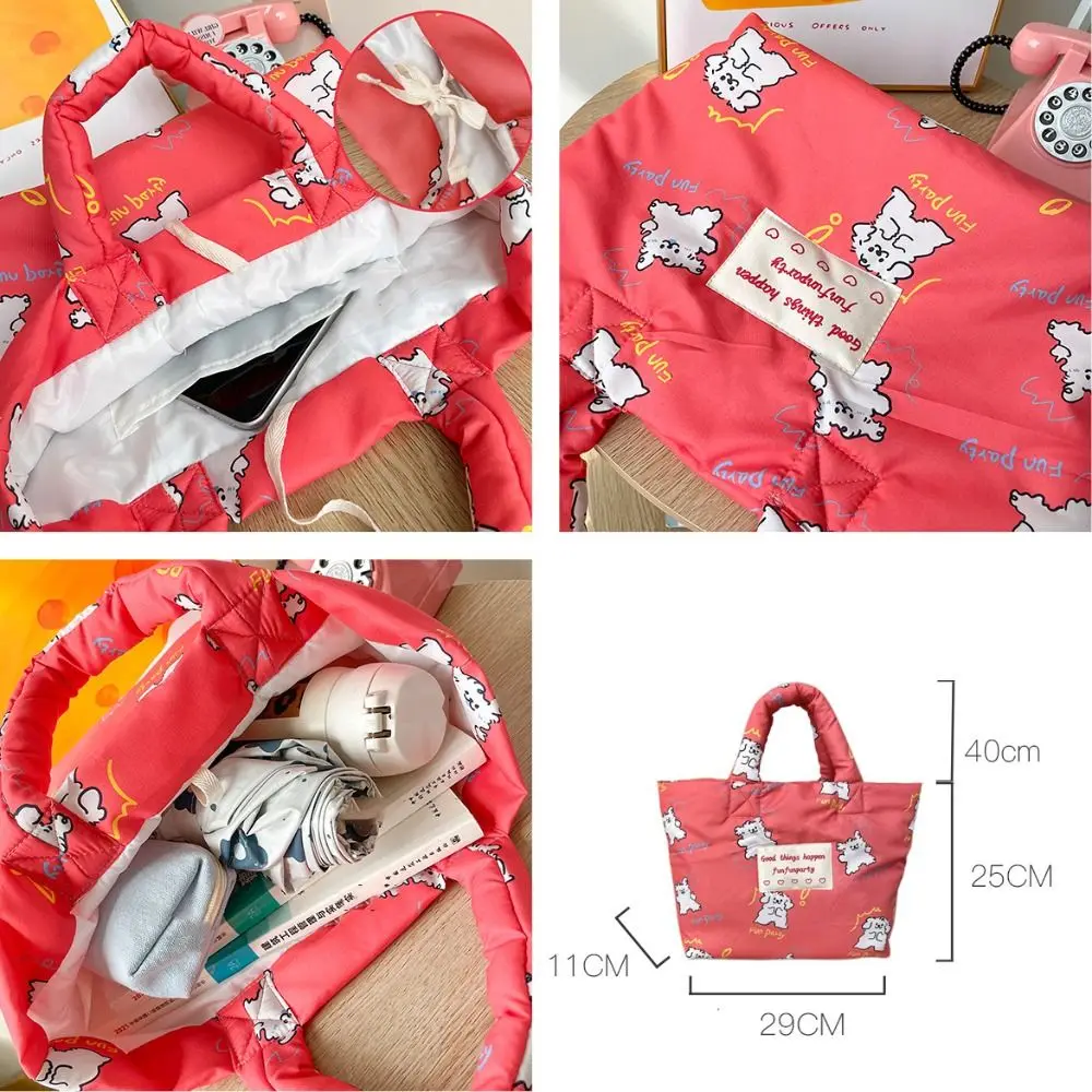 Cute Space Down Bag Cute Plaid Tote Bags for Women Small Quilted Handbags Nylon Ladies Cotton Padded Designer Bags