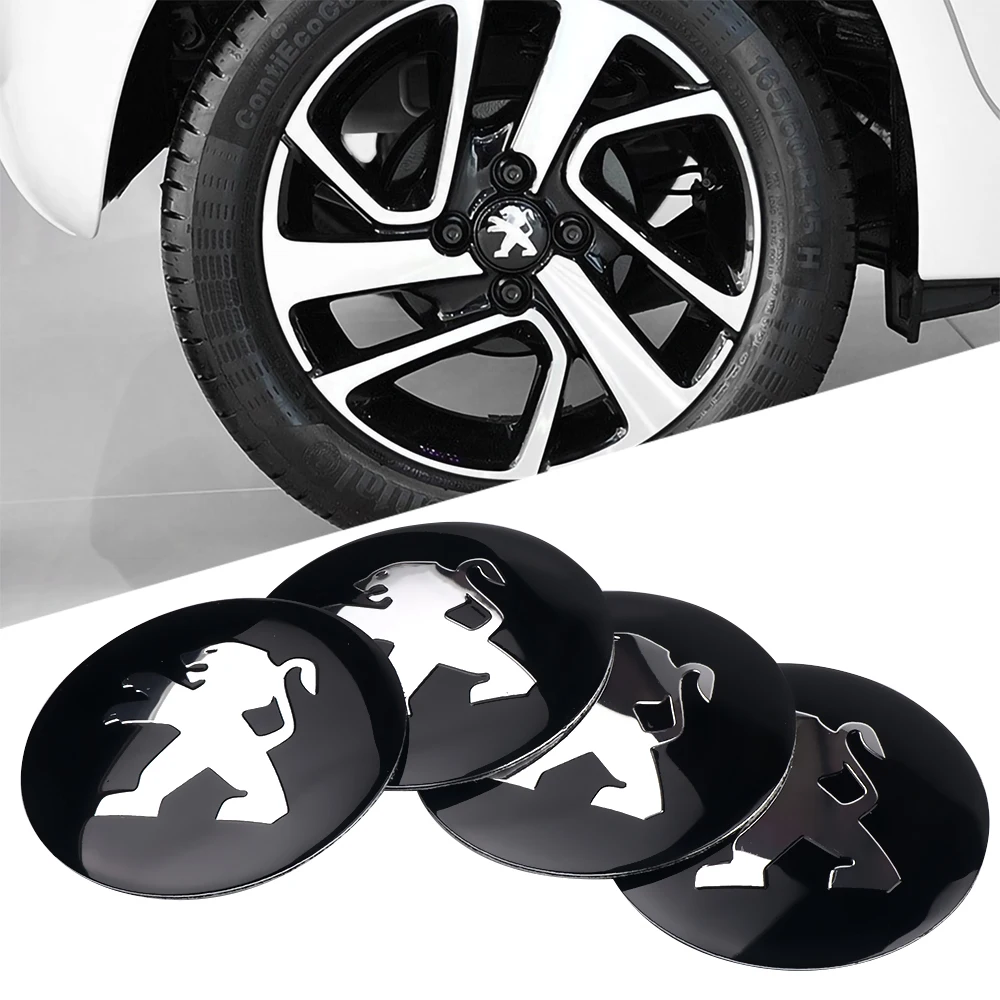 4pcs Car 56mm Wheel Center Caps Cover Badge Decal Sticker For Peugeot 408 308 3008 Rifter 5008 508 2008 208 301 RCZ 407 108 608