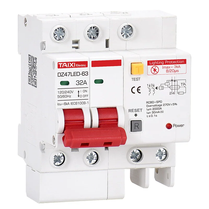 Main Switch Residual Current Circuit Breaker RCD RCBO 10A 16A 20A 32A 40A 63A AC220V 110V Earth Leakage Circuit Breaker