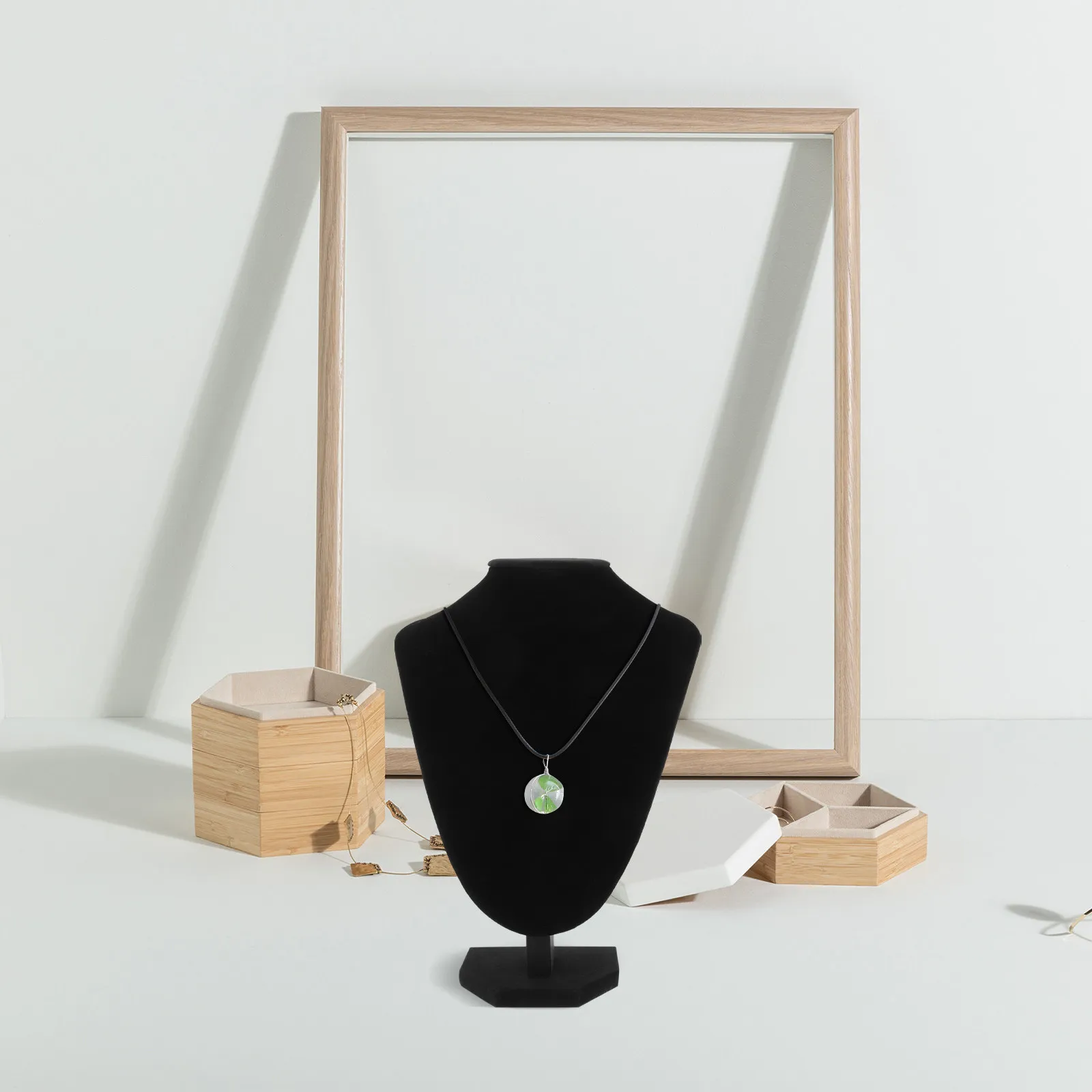 Necklace Bust Display Jewelry Chain Organizer Black Velour Simulated Neck Stand for Home Office Retail Necklace Display Stand