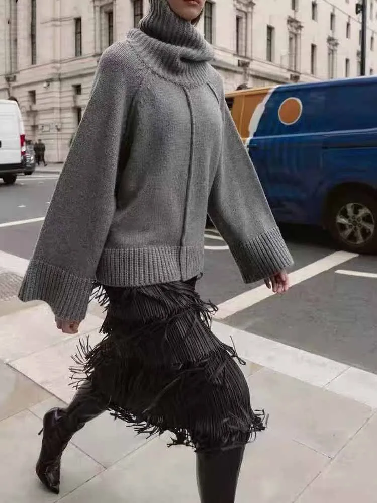 

European and American style winter new arrivals fashionable women's clothing, versatile long-sleeved loose stand-collar knit swe