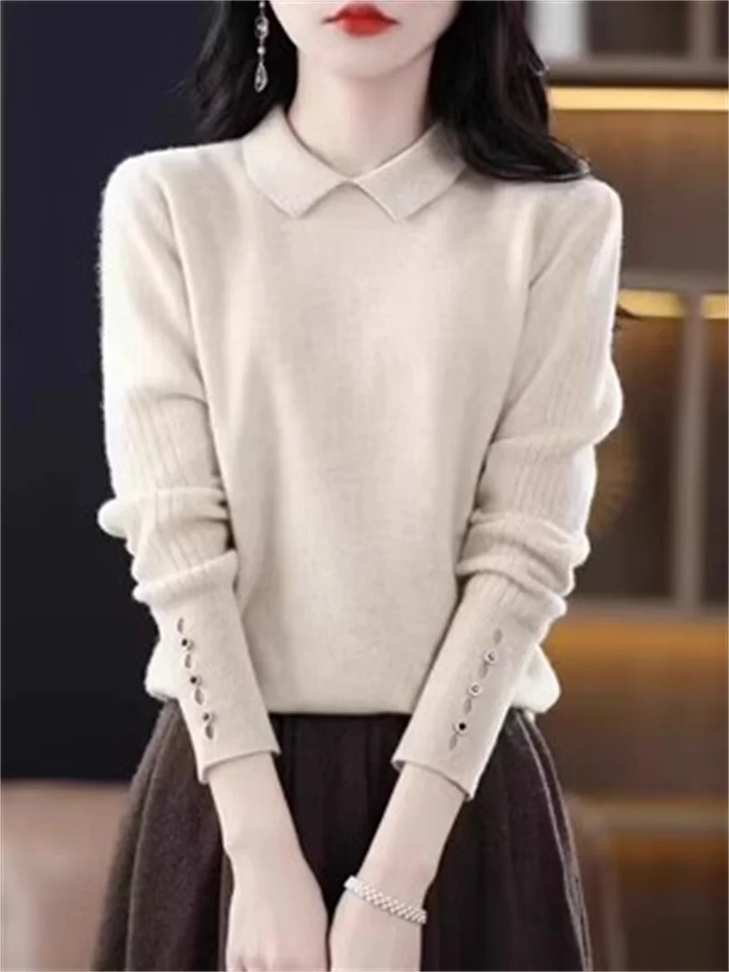 Loose Knit Pullover Sweater Womens POLO Shirt New Fashion Autumn And Winter Slim Slim Explosions Fashion Loose Bottoming Sweater