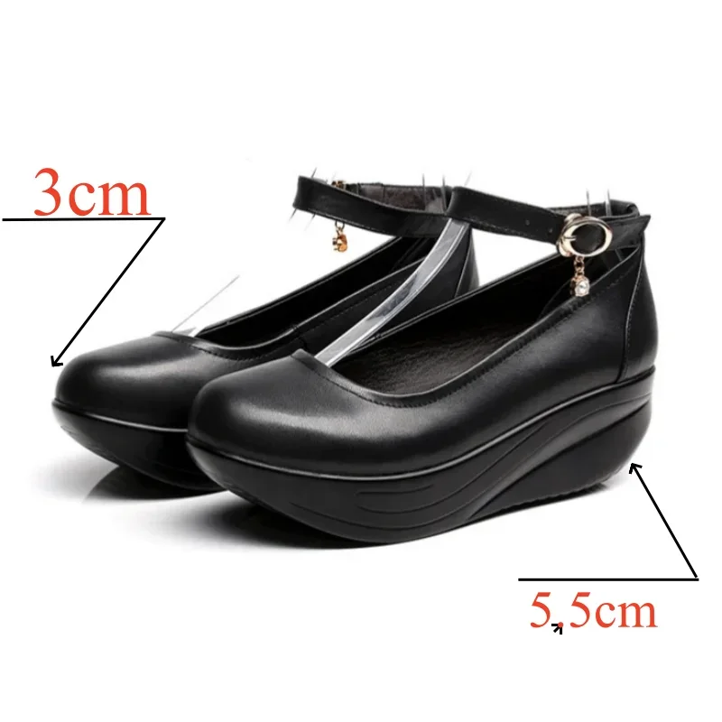 5.5cm Small Plus Size 33-43 Comfortable Leather Shoes Women Mary Janes 2024 Thick Bottom Platform Wedges Shoes Mom Office Dance