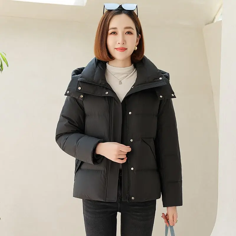 2023 New Women Down Jacket Winter Coat Female Short Parkas Slim Fit Thick Warm Outwear Hooded Leisure Time Versatile Overcoat