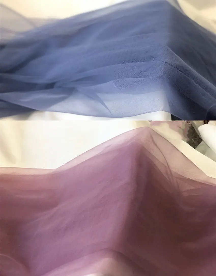 Purple Blue Pink Scene Layout Transparent Mesh Draping Fabric for Wedding Dress Hanfu Fabric