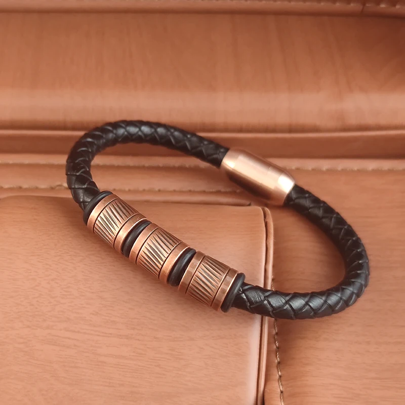 New Fashion Bronze Beaded Accessories Single Classic Leather Bracelet for Men High Quality Leather Bracelet Men Jewelry Gift
