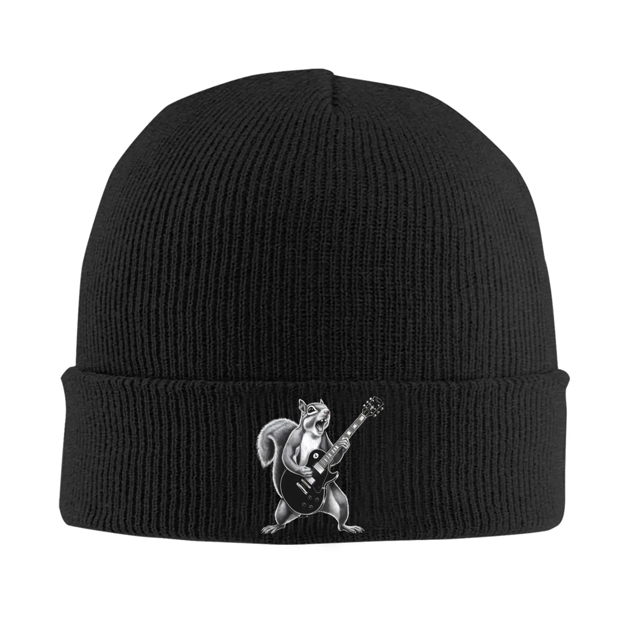 Men Women Rockstar Squirrel Shreds  squirrel playing guitar Classic Beanie Hats  Street Knitting Hat Autumn Hippie Caps