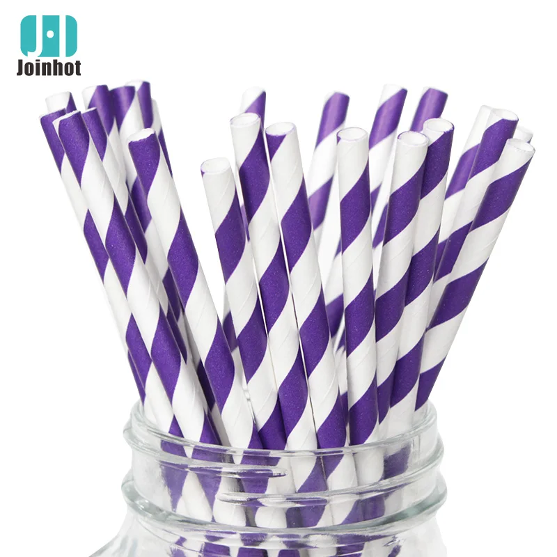 25 pçs/lote Roxo Listradas canudos de papel beber criativo palha Decorações Para Casamento