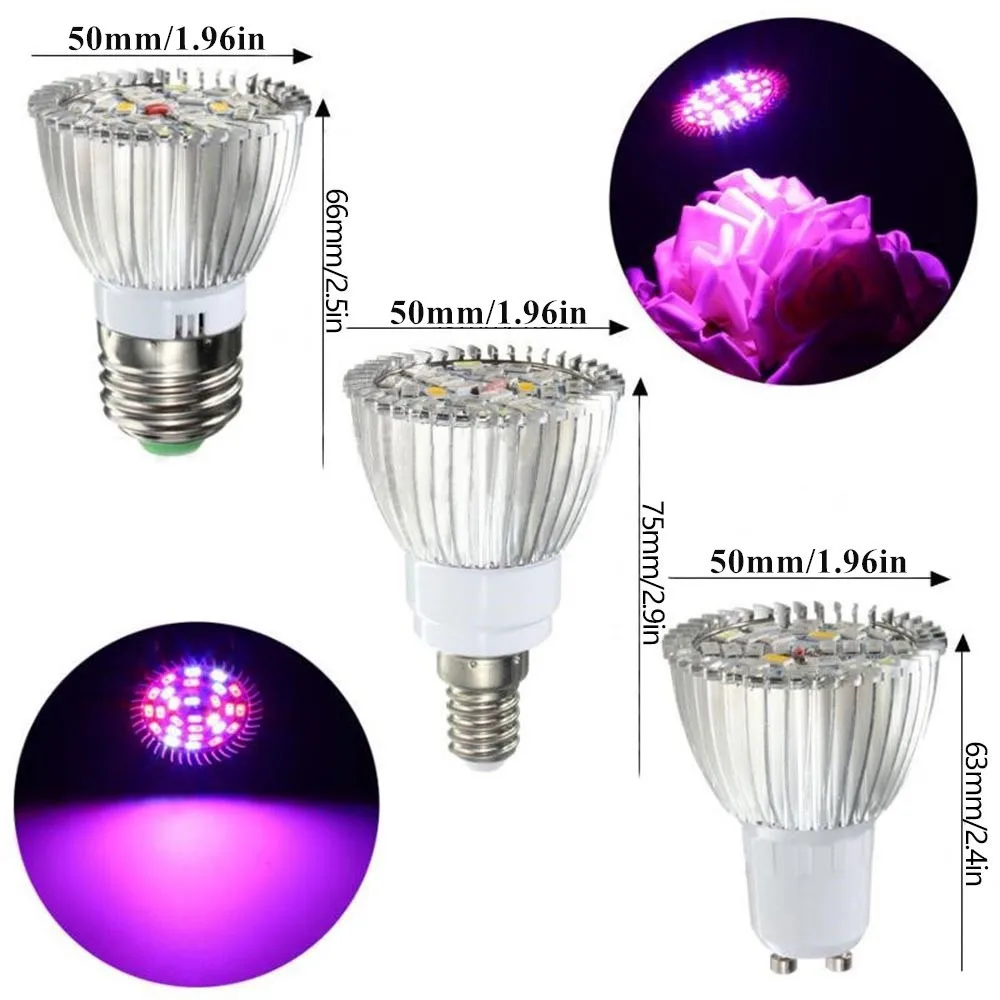 Lámpara de crecimiento de espectro completo de diodo emisor de luz de 18W/28W/78W E27 E14 GU10 para planta uv-ir lámpara de planta de interior AC85-265V