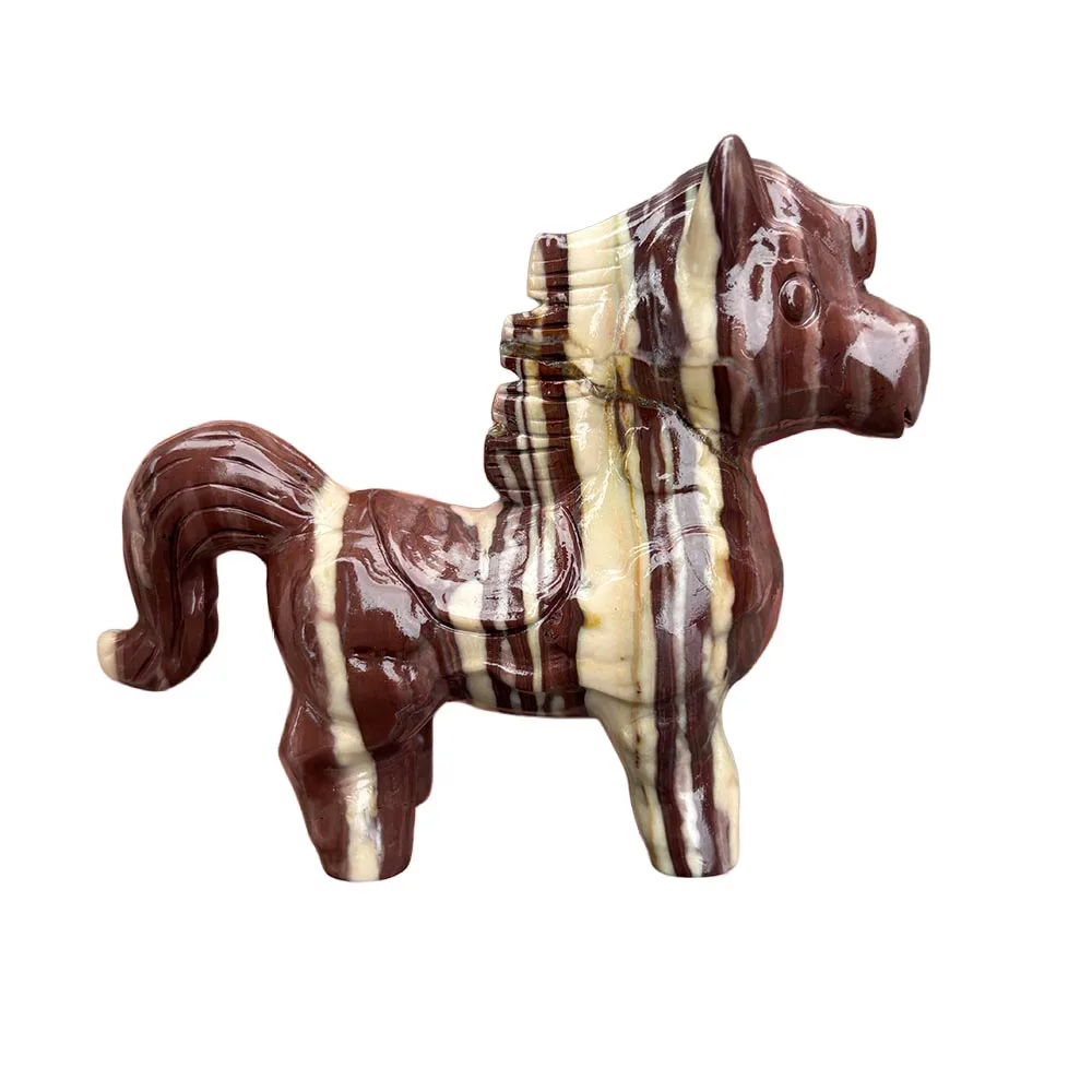 Custom-Handcrafted Natural Purple Zebra Jasper Horse Figurine, 12cm - Gemstone Animal Statue Tabletop Decor for Healing