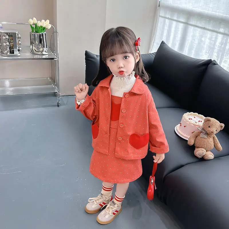 

Girls Spring and Autumn Dress Girls Autumn Dress Childrens Autumn Dress Princess Dress Love Cardigan Strap Dress