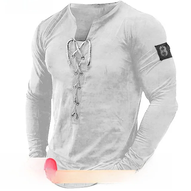 

Men's Long Sleeve Henry Shirt Color Necktie Beach Bottoming Shirt Casual Summer Slim Fit Tshirt Male Fashion