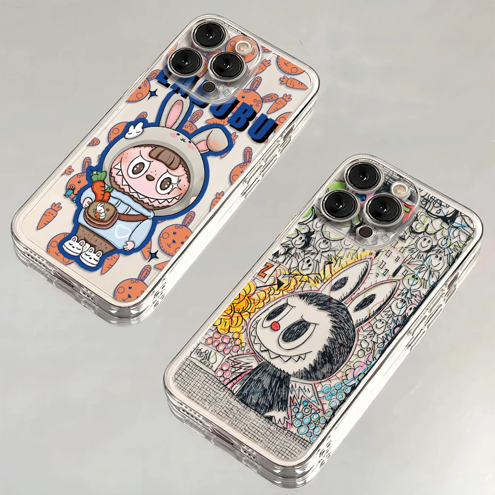 Cute cartoon Labubu Phone Case For Samsung S25 S24 S23 S22 S21 S20 S10 FE Note 20 10 Plus Ultra 5G Clear Soft TPU Cover image 2