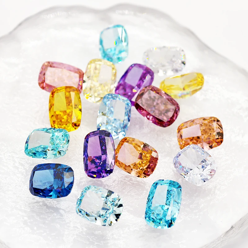 Top Colors L-Cusion Crushed Ice Cut High Carbon Diamond Cubic Zirconia Gesstome 4K Cutting 5A Grade Quality CZ Lab Zircon Stones