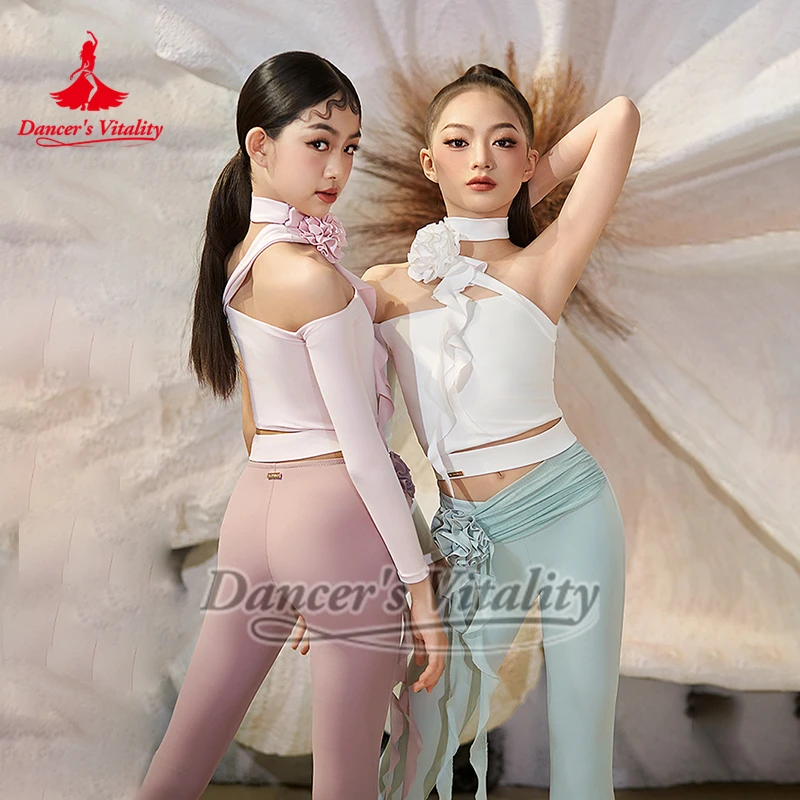 Haut à manches longues unilatéral latin + pantalon évasé, ensembles de pratique professionnelle, vêtements d'entraînement Chacha Samba Tango, vitalité du danseur