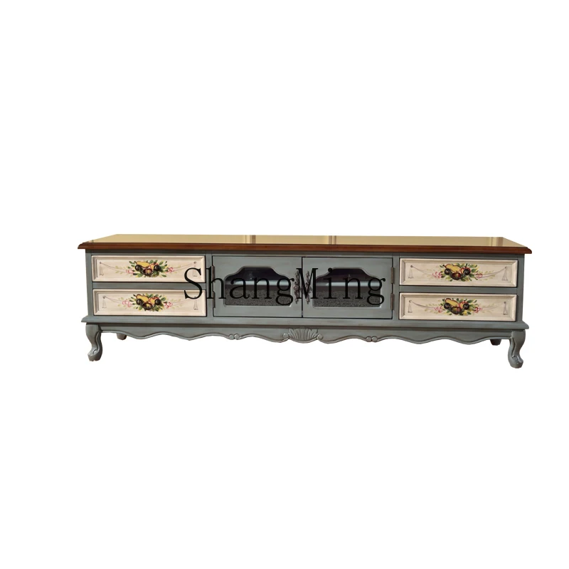 

ZYY TV cabinet coffee table combination size apartment living room solid wood pastoral painted furniture