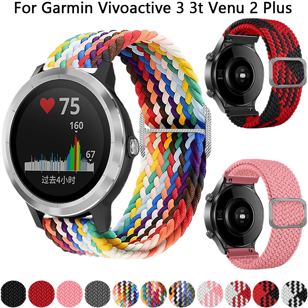 Bracelet artificiel astique en Nylon de 20 et 22mm pour Garmin Vivoactive 3 Music 4 Venu Sq 2, Boucle de Bracelet de Montre de dehors pour Forerunner 245 645 55 158