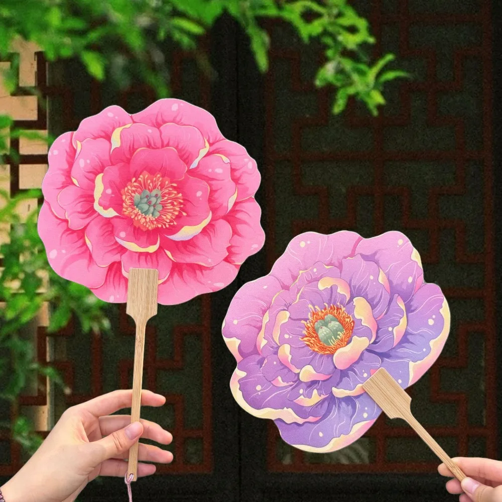 

3PCS Artistic Fan Retro Peony Fan Elegant Traditional Flower Fan PVC Flower Shaped Paper Fan Chinese Festival