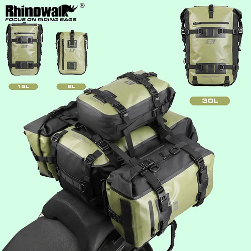 Rhinowalk-Bolsa de asiento trasero para motocicleta, impermeable, 8L/15L/30L, almacenamiento trasero de Motor, equipaje, alforja para exteriores, accesorios para bolsa de sillín