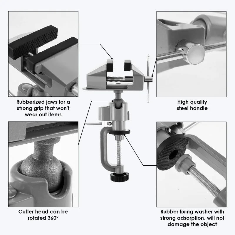 مشبك الطاولة نائب 360 ° تدوير الجدول ملزمة سبائك الألومنيوم منجلة العمل المحمولة مقعد صغير المشبك أداة ثابتة للحفر #6