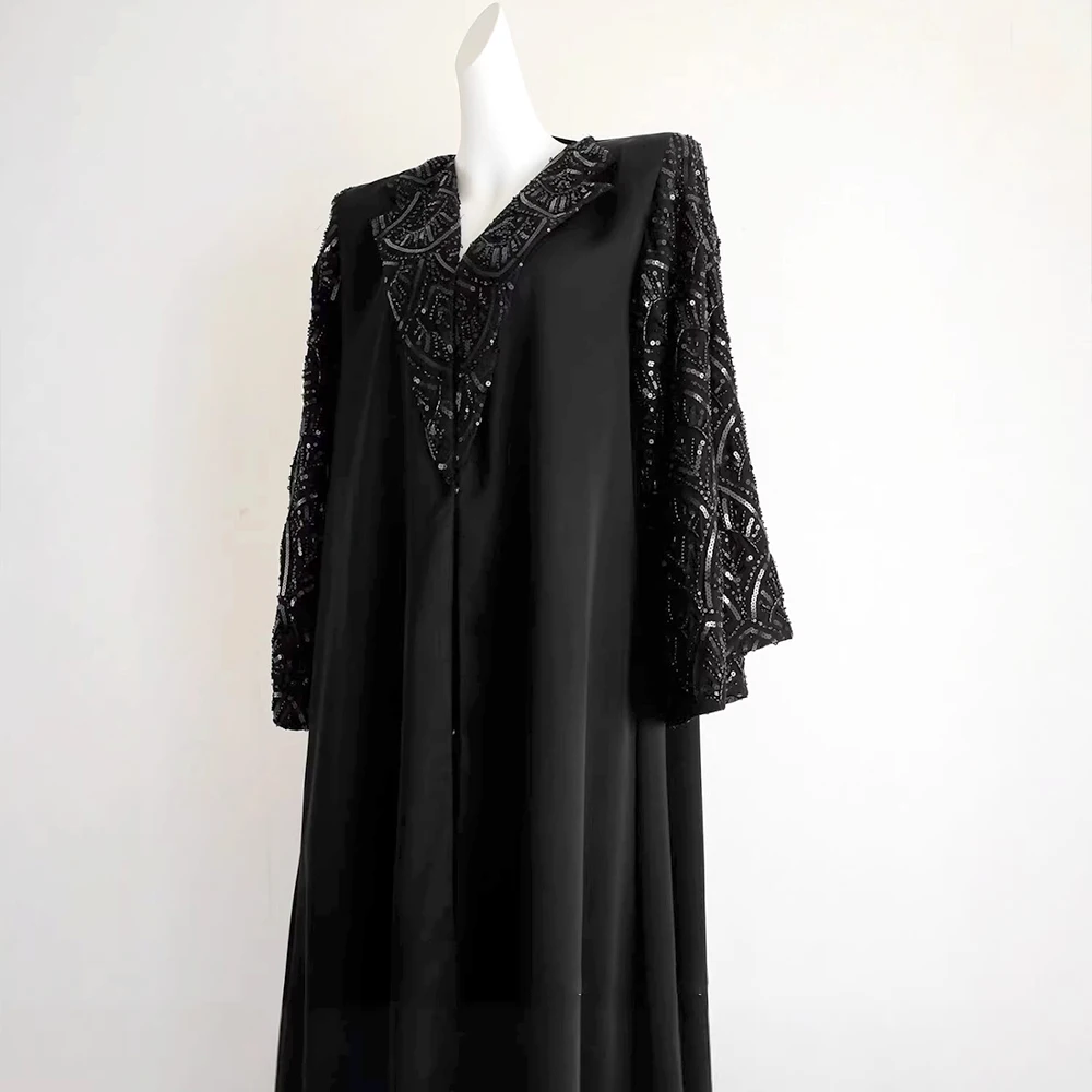 Muslim Dresses Women Suit Abayas Headscarf Sequins Jalabiya Ramadan Morocco Dubai Kaftan Islam Party Vestidos Arab Long Robe view 5