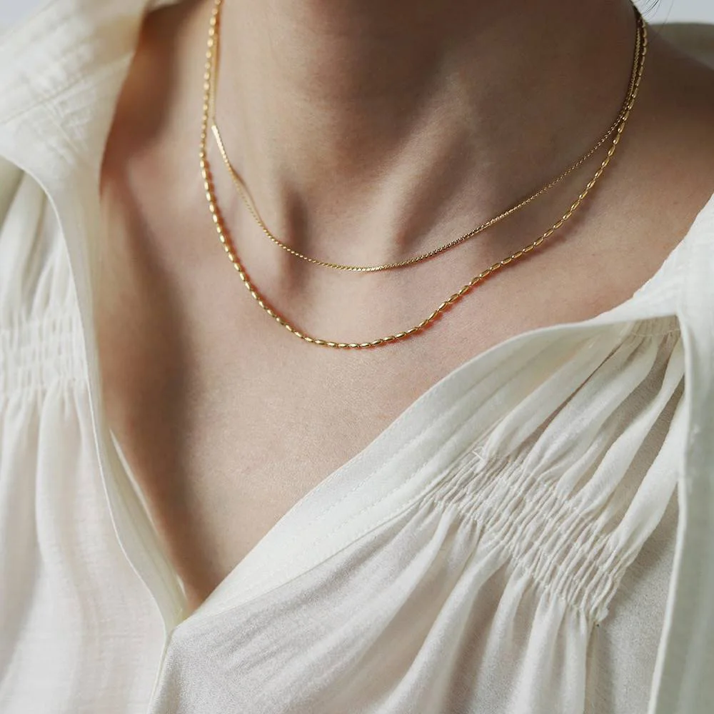 Waterproof Stainless Steel Gold Plated Double Layer Bead Thin Snake Chain Necklace Cool Basic Fashion Accessories Gift For Women