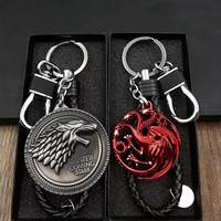 Fashion Retro Keychain Wolf Head Badge Pendant Key Chains Leather Rope Keyring Souvenir For Friends Gift