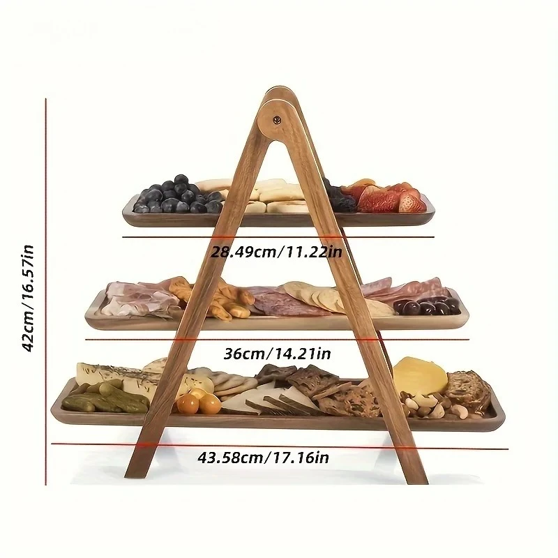 صينية تقديم من 3 طبقات، حامل كب كيك ثلاثي الطبقات، طبق تقديم مستطيل، صينية خشبية متدرجة، صينية تزيين بنية اللون #5